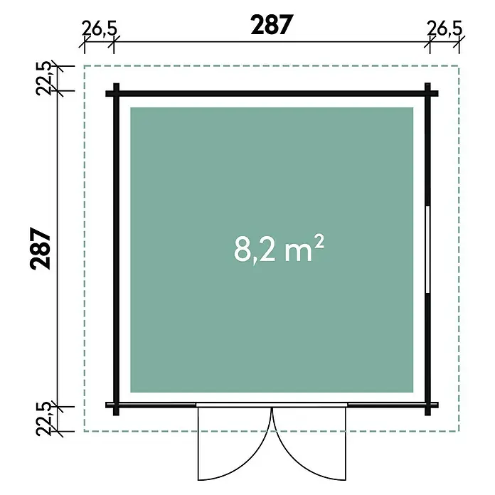 Wolff Finnhaus Gerätehaus Trend D - 340 x 332 cm, Verbundwerkstoff, Grau - Skizze