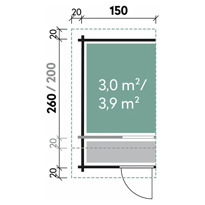 Wolff Finnhaus Anbauschuppen 28-A - 3 x 1,75 m, Wandstärke: 28 mm, Natur, Unbehandelt - Skizze
