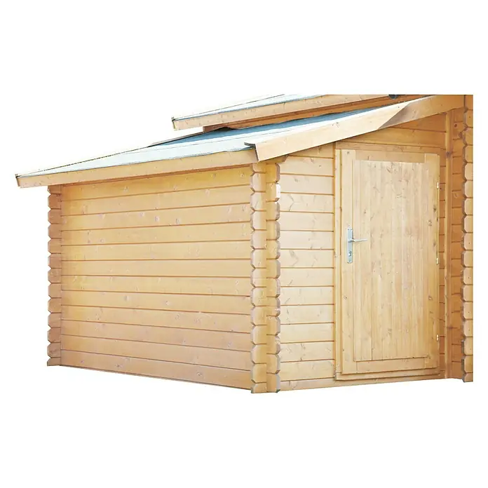 Wolff Finnhaus Anbauschuppen 40-B - 3,4 x 1,77 m, Wandstärke: 40 mm, Natur, Unbehandelt - Rückansicht