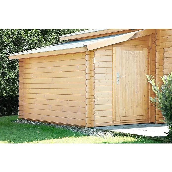 Wolff Finnhaus Anbauschuppen 40-B - 3,4 x 1,77 m, Wandstärke: 40 mm, Natur, Unbehandelt - Stimmungsaufnahme