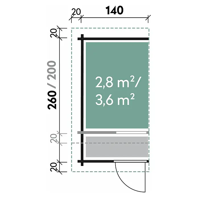 Wolff Finnhaus Anbauschuppen - B x T: 160 x 240 cm, Geeignet für: Gartenhäuser - Skizze