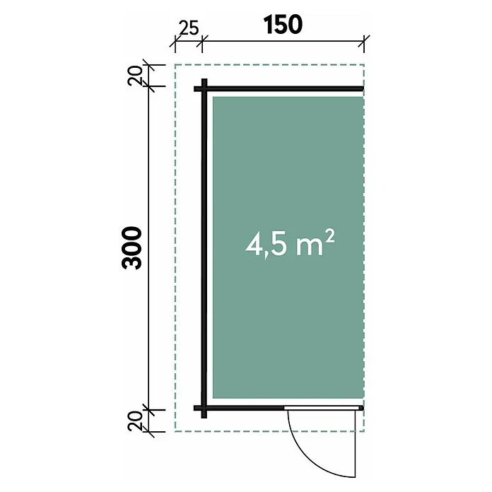 Wolff Finnhaus Anbauschuppen 40-B - 3,4 x 1,77 m, Wandstärke: 40 mm, Natur, Unbehandelt - Skizze