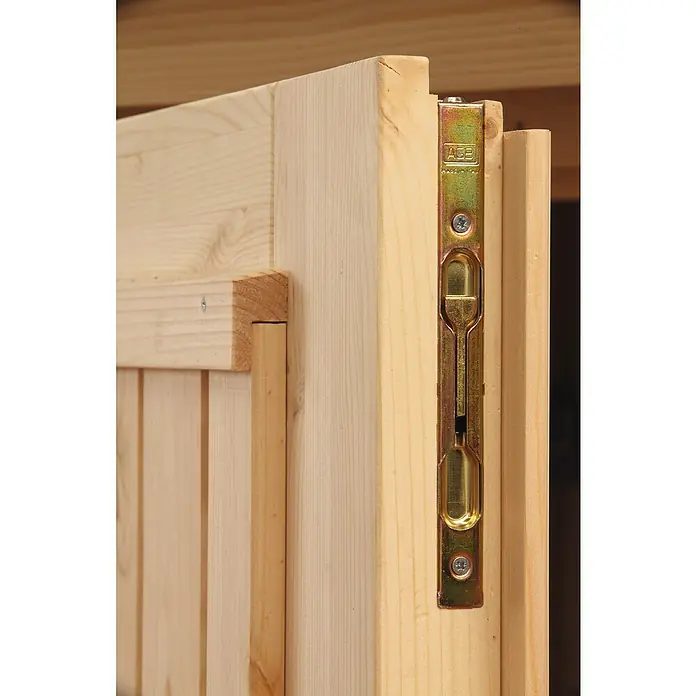 Wolff Finnhaus Geräteschrank 20-A - Außenbreite inkl. Dachüberstand: 90 cm, Außentiefe inkl. Dachüberstand: 103 cm, Holz, Natur - Detailaufnahme
