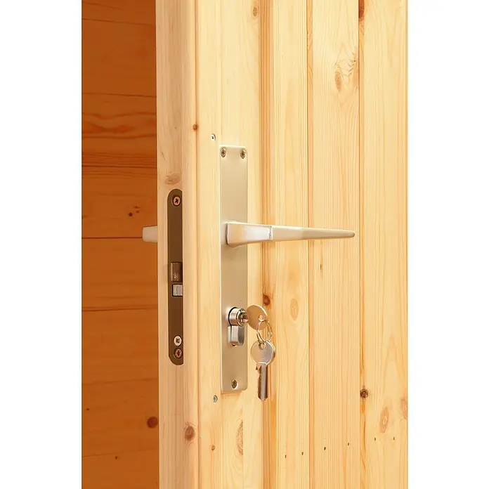 Wolff Finnhaus Geräteschrank 20-A - Außenbreite inkl. Dachüberstand: 90 cm, Außentiefe inkl. Dachüberstand: 103 cm, Holz, Natur - Detailaufnahme