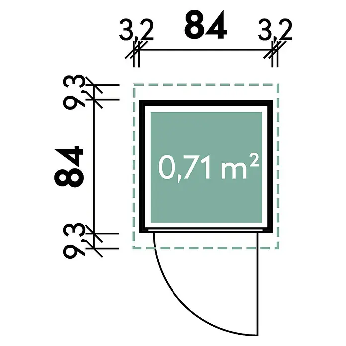 Wolff Finnhaus Geräteschrank 20-A - Außenbreite inkl. Dachüberstand: 90 cm, Außentiefe inkl. Dachüberstand: 103 cm, Holz, Natur - Skizze