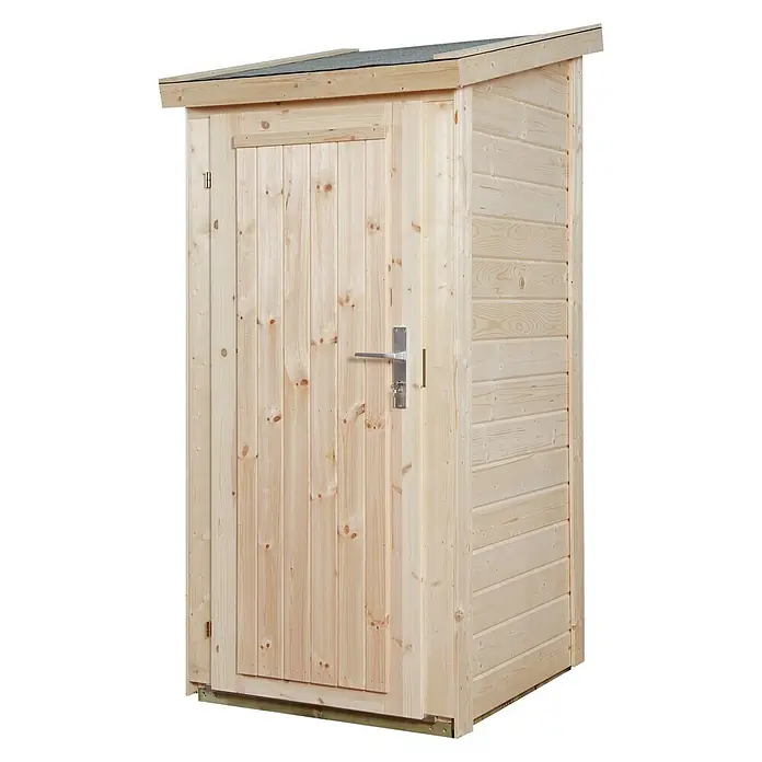 Wolff Finnhaus Geräteschrank 20-A - Außenbreite inkl. Dachüberstand: 90 cm, Außentiefe inkl. Dachüberstand: 103 cm, Holz, Natur - Diagonale Ansicht