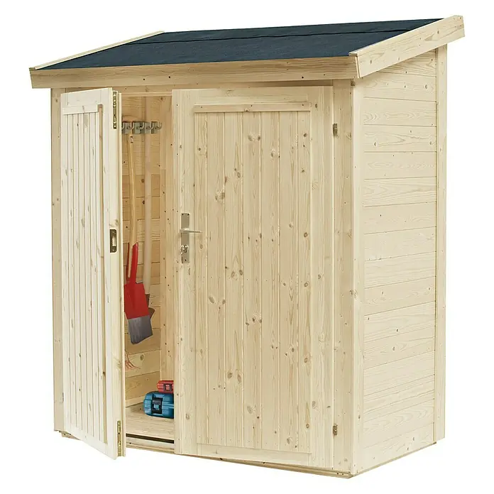 Wolff Finnhaus Geräteschrank 20-B - Außenbreite inkl. Dachüberstand: 191,8 cm, Außentiefe inkl. Dachüberstand: 102,6 cm, Holz, Natur - Diagonale Ansicht