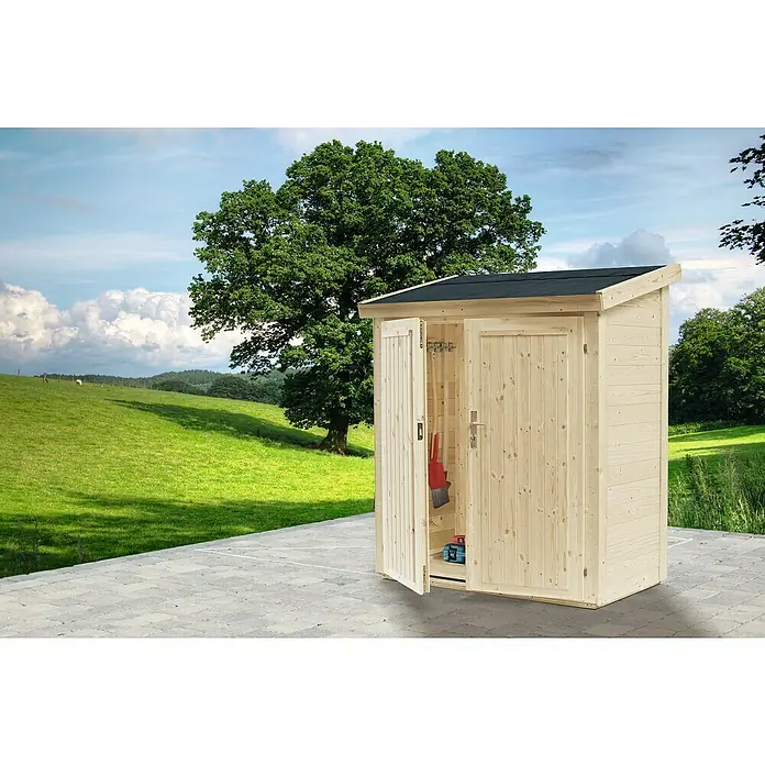Wolff Finnhaus Geräteschrank 20-B - Außenbreite inkl. Dachüberstand: 191,8 cm, Außentiefe inkl. Dachüberstand: 102,6 cm, Holz, Natur - Stimmungsaufnahme