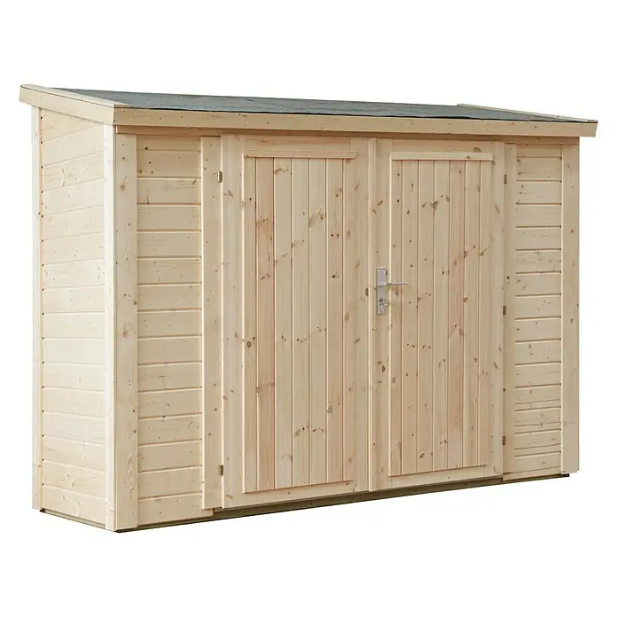 Wolff Finnhaus Geräteschrank 20-C - Außenbreite inkl. Dachüberstand: 260 cm, Außentiefe inkl. Dachüberstand: 103 cm, Holz, Natur - Diagonale Ansicht