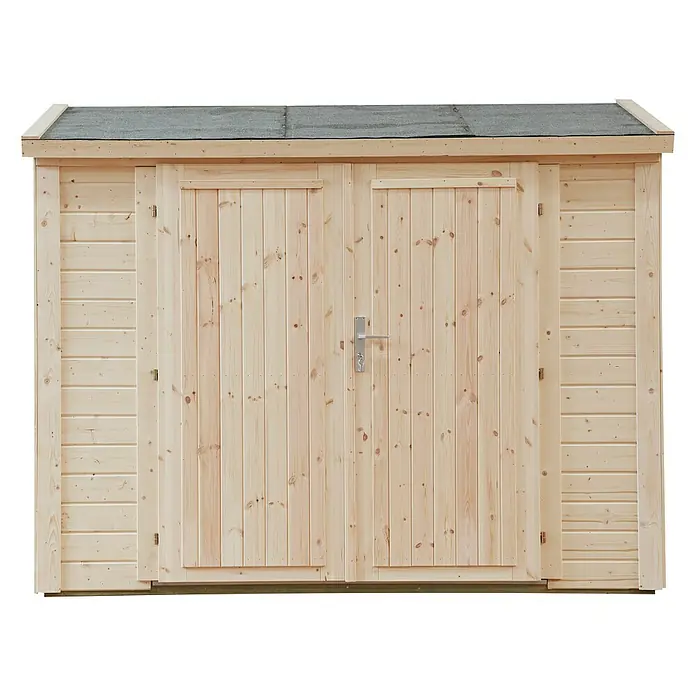 Wolff Finnhaus Geräteschrank 20-D - Außenbreite inkl. Dachüberstand: 260 cm, Außentiefe inkl. Dachüberstand: 122 cm, Holz, Natur - Vorderansicht