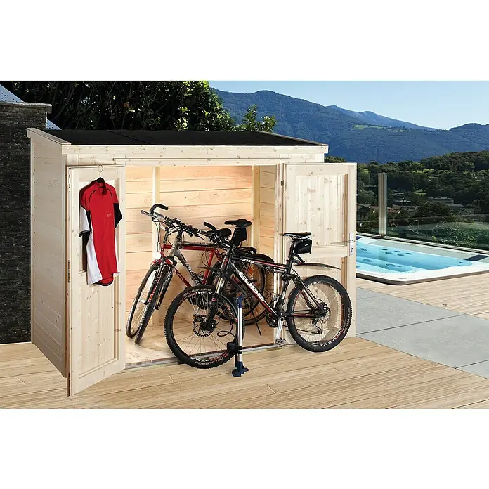 Wolff Finnhaus Geräteschrank 20-D - Außenbreite inkl. Dachüberstand: 260 cm, Außentiefe inkl. Dachüberstand: 122 cm, Holz, Natur - Stimmungsaufnahme