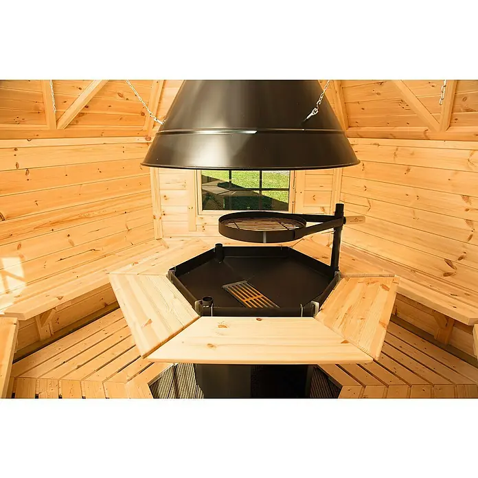 Wolff Finnhaus Grillkota Basic 6.7 - 370 x 327 cm, Wandstärke: 45 mm, Natur, Farbe Dach: Schwarz - Stimmungsaufnahme