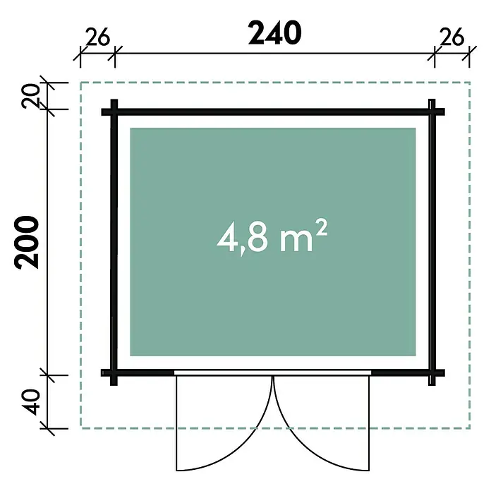 Wolff Finnhaus Blockbohlenhaus Bibertal 28-XS - 2,6 x 2,9 m, Wandstärke: 28 mm - Skizze