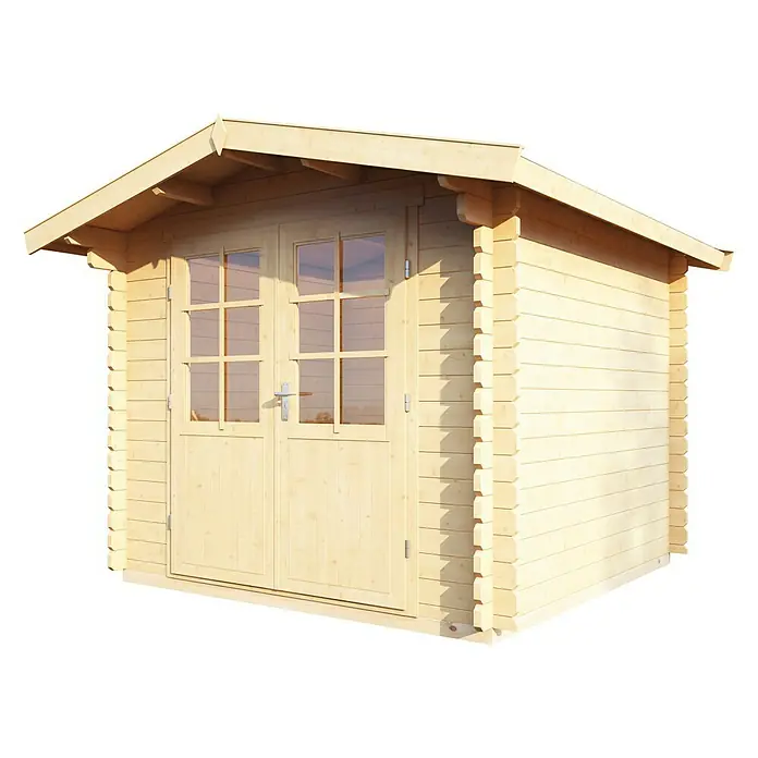 Wolff Finnhaus Blockbohlenhaus Bibertal 28-XS - 2,6 x 2,9 m, Wandstärke: 28 mm - Diagonale Ansicht