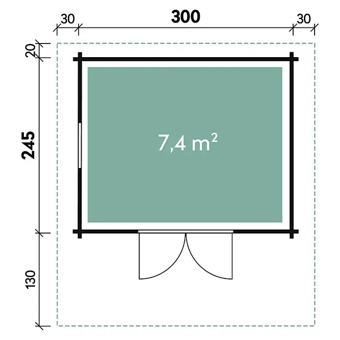 Wolff Finnhaus Gartenhaus Bergen 44-A - B x T: 360 x 395 cm, Holz, 7,4 m², Wandstärke: 44 mm, Fichte/Nebelweiß - Skizze