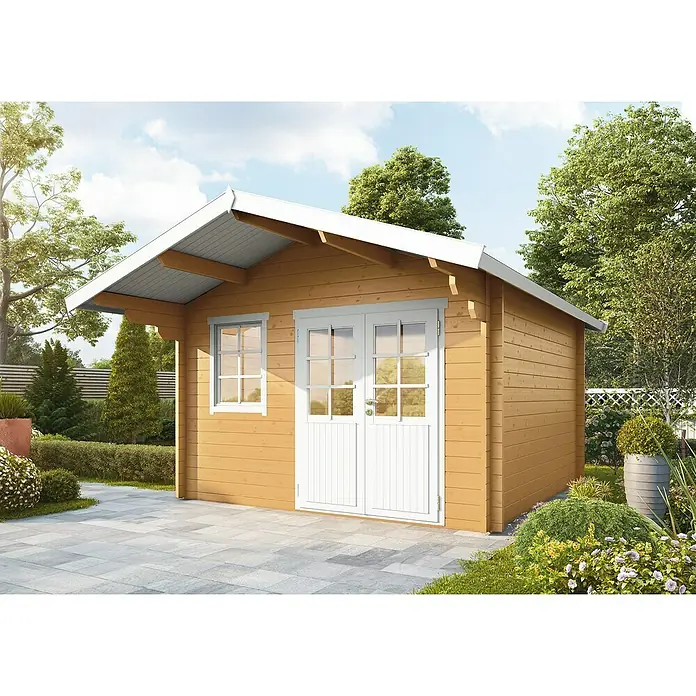 Wolff Finnhaus Gartenhaus Lisa 44-C - B x T: 422 x 500 cm, Holz, 13 m², Wandstärke: 44 mm, Fichte/Nebelweiß - Stimmungsaufnahme