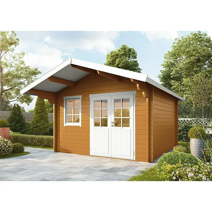 Wolff Finnhaus Gartenhaus Lisa 44-B - B x T: 444,6 x 530 cm, Holz, 15,2 m², Wandstärke: 44 mm, Bernstein/Nebelweiß - Stimmungsaufnahme