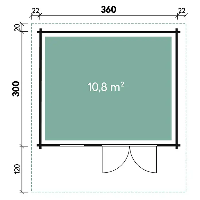 Wolff Finnhaus Gartenhaus Lisa 44-A XL - B x T: 420 x 440 cm, Holz, 13 m², Wandstärke: 44 mm, Bernstein/Nebelweiß - Skizze