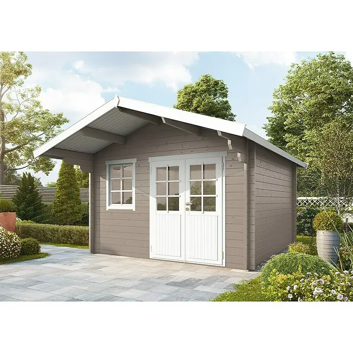 Wolff Finnhaus Gartenhaus Lisa 44-A - B x T: 422 x 440 cm, Holz, 10,8 m², Wandstärke: 44 mm, Gletschergrau/Nebelweiß - Stimmungsaufnahme