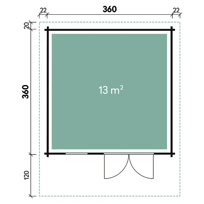 Wolff Finnhaus Gartenhaus Lisa 44-B - B x T: 444,6 x 530 cm, Holz, 15,2 m², Wandstärke: 44 mm, Bernstein/Nebelweiß - Skizze