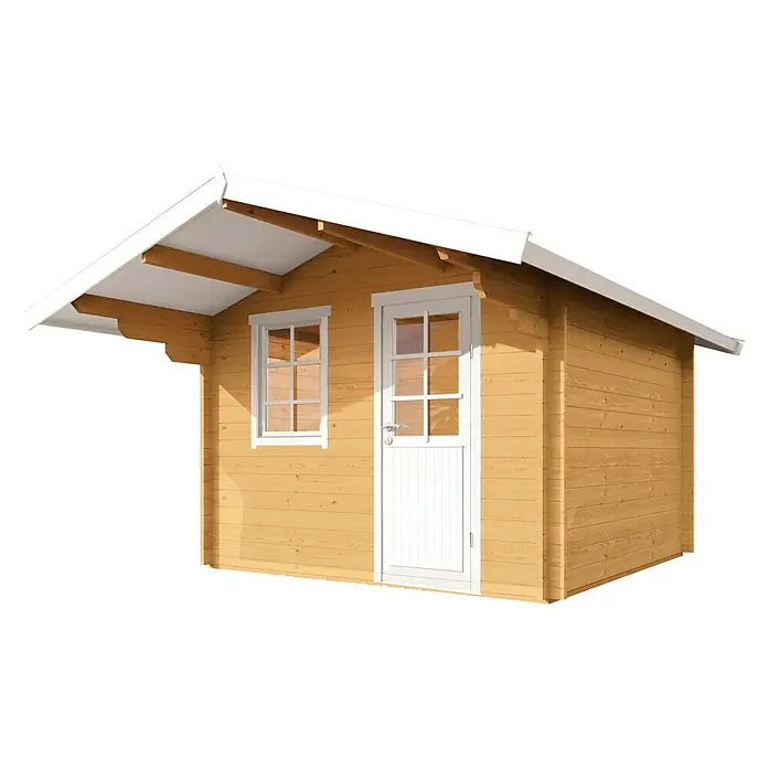 Wolff Finnhaus Gartenhaus Skagen 44-A - B x T: 360 x 395 cm, Holz, 7,4 m², Wandstärke: 44 mm, Fichte/Nebelweiß - Diagonale Ansicht