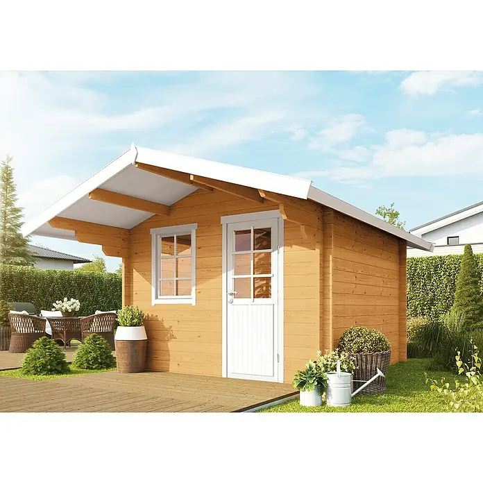Wolff Finnhaus Gartenhaus Skagen 44-A - B x T: 360 x 395 cm, Holz, 7,4 m², Wandstärke: 44 mm, Fichte/Nebelweiß - Stimmungsaufnahme