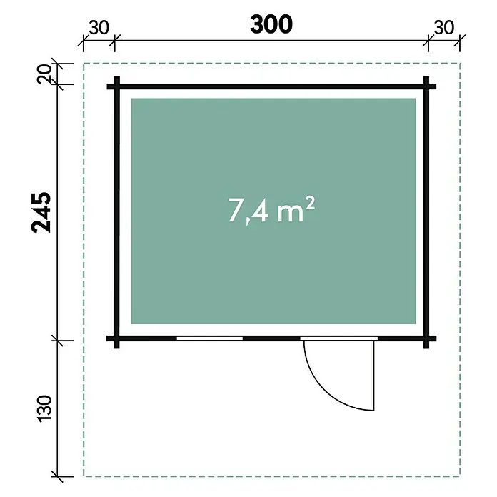 Wolff Finnhaus Gartenhaus Skagen 44-A - B x T: 360 x 395 cm, Holz, 7,4 m², Wandstärke: 44 mm, Felsgrau/Nebelweiß - Skizze