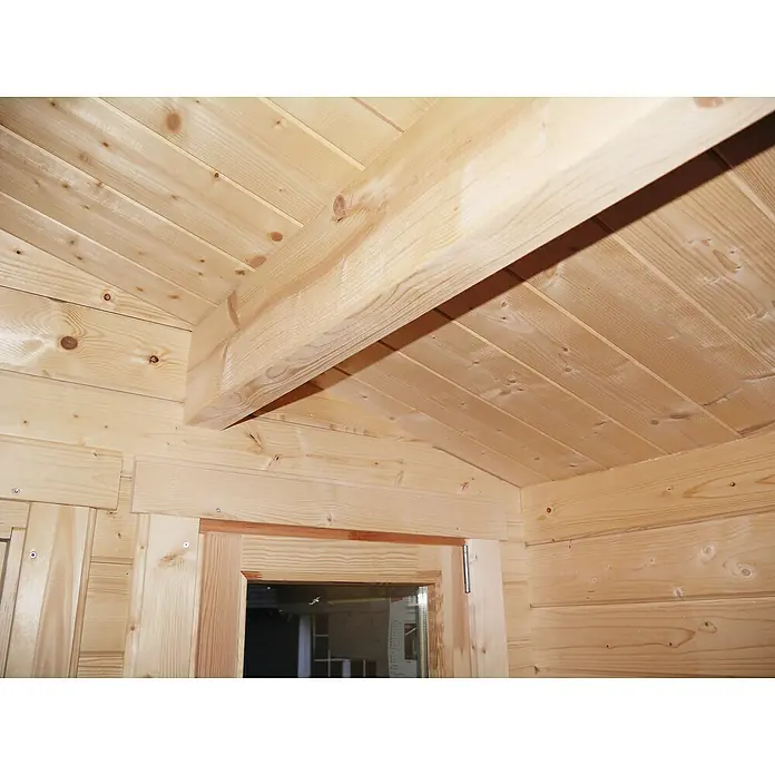 Wolff Finnhaus Gartenhaus Trondheim 44-B - 400 x 450 cm, Holz, 13 m², Wandstärke: 44 mm, Natur - Detailaufnahme