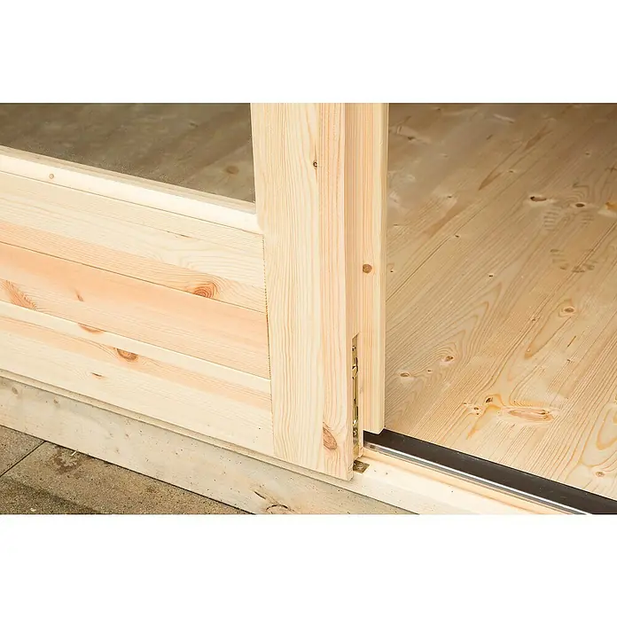 Wolff Finnhaus Gartenhaus Trondheim 44-B - 400 x 450 cm, Holz, 13 m², Wandstärke: 44 mm, Natur - Detailaufnahme