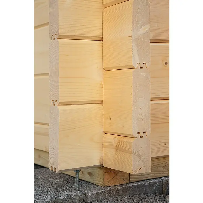 Wolff Finnhaus Gartenhaus Trondheim 44-B - 400 x 450 cm, Holz, 13 m², Wandstärke: 44 mm, Natur - Detailaufnahme