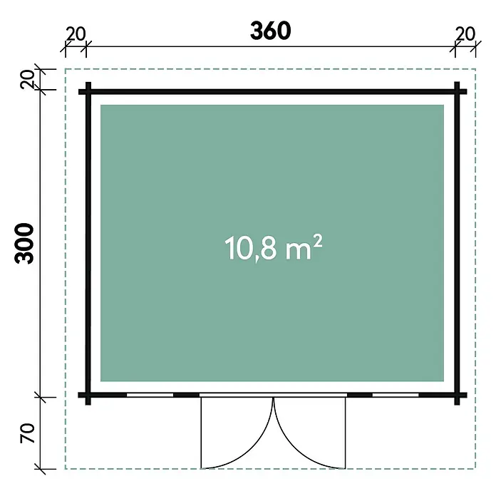 Wolff Finnhaus Gartenhaus Trondheim 44-A XL - 400 x 390 cm, Holz, 10,8 m², Wandstärke: 44 mm, Natur - Skizze