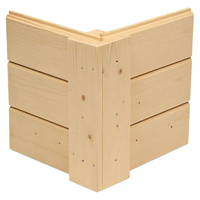 Wolff Finnhaus Gartenhaus Pulti 28 ST-D - B x T: 340 x 340 cm, Holz, 9 m², Wandstärke: 28 mm, Gletschergrau/Nebelweiß - Diagonale Ansicht