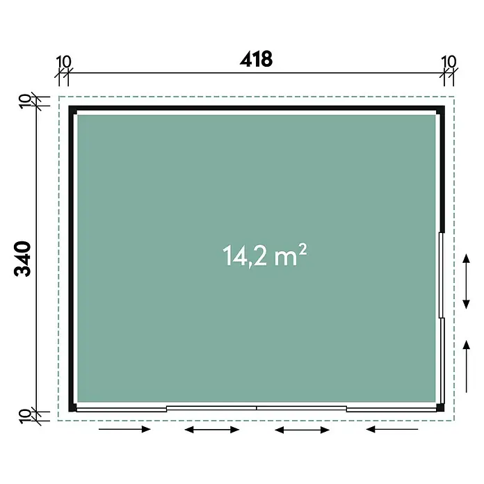 Wolff Finnhaus Gartenhaus Studio 44-D - B x T: 438 x 342 cm, Holz, 13,5 m², Wandstärke: 44 mm, Natur/Anthrazit - Skizze
