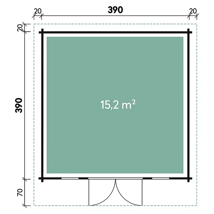 Wolff Finnhaus Gartenhaus Trondheim 44-C - 430 x 480 cm, Holz, 15,2 m², Wandstärke: 44 mm, Natur - Skizze