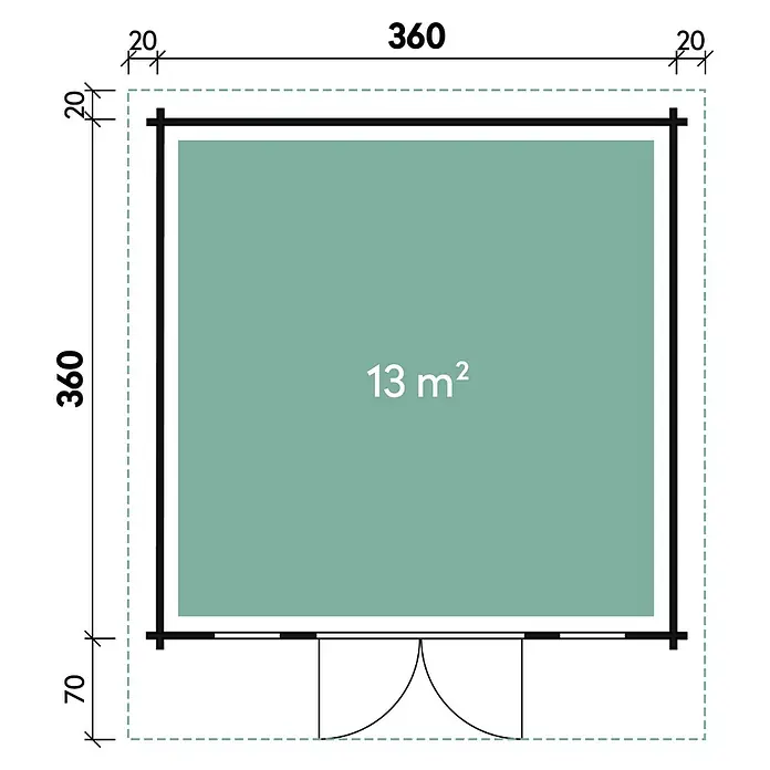 Wolff Finnhaus Gartenhaus Trondheim 70-B XL - 4 x 4,5 m, Wandstärke: 70 mm, 13 m², Holz, Natur - Skizze
