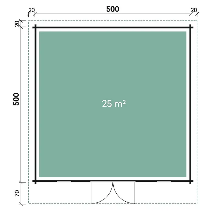 Wolff Finnhaus Gartenhaus Trondheim 70-F XL - 5,4 x 5,9 m, Wandstärke: 70 mm, 25 m², Holz, Natur - Skizze