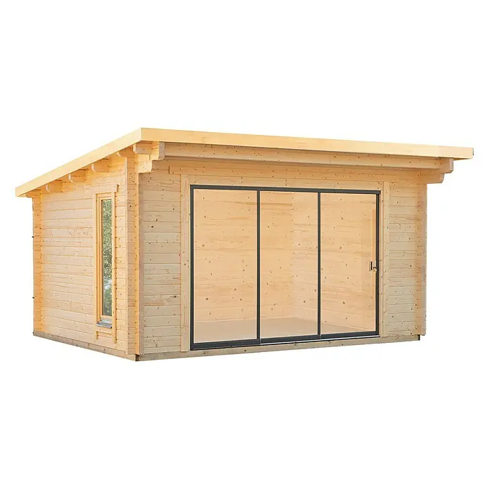 Wolff Finnhaus Gartenhaus Trondheim 44-D XL - 490 x 450 cm, Holz, 16,2 m², Wandstärke: 44 mm - Diagonale Ansicht
