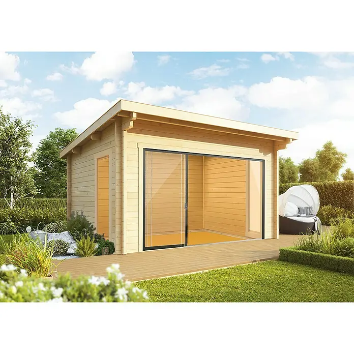 Wolff Finnhaus Gartenhaus Trondheim 70-D XL - 490 x 450 cm, Holz, 16,2 m², Wandstärke: 70 mm - Stimmungsaufnahme