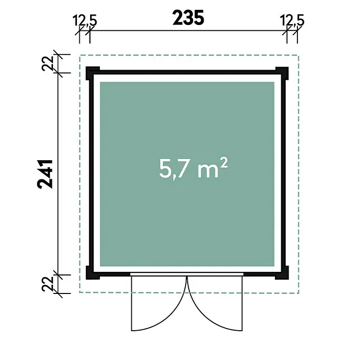 Wolff Finnhaus Gartenhaus Pulti Softline 2424 - 5,55 x 2,86 m, Wandstärke: 28 mm, 12,8 m², Holz, Natur - Skizze