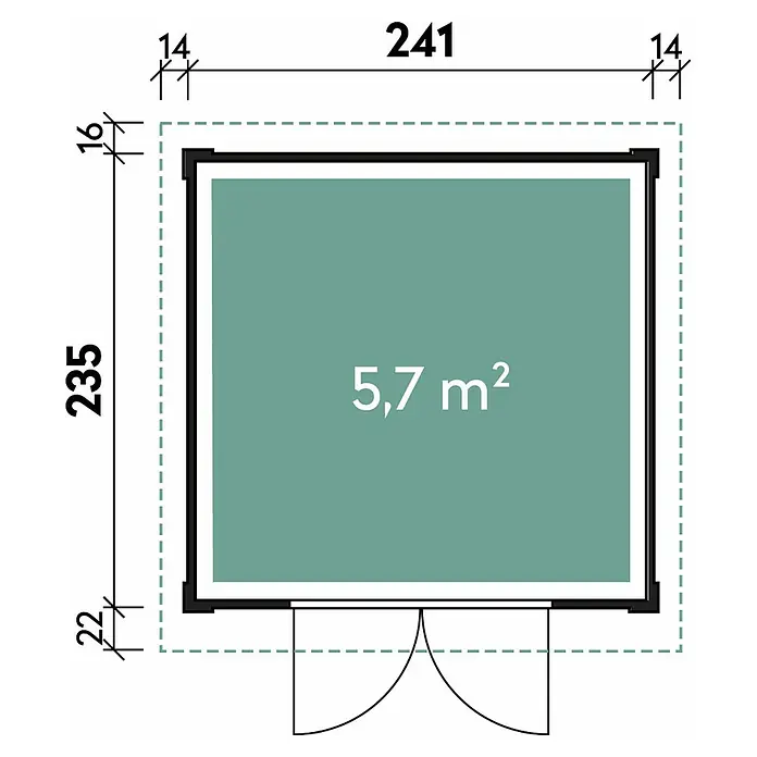 Wolff Finnhaus Gartenhaus Klassik 2424 Softline - 2,73 x 2,69 m, Wandstärke: 28 mm, Anthrazit - Skizze