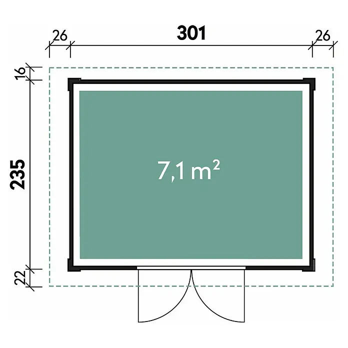 Wolff Finnhaus Gartenhaus Klassik 3024 Softline - 3,53 x 2,65 m, Wandstärke: 28 mm, Anthrazit, Weiß - Skizze