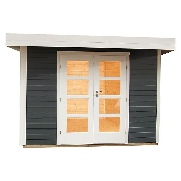 Wolff Finnhaus Gartenhaus Relax C - 3,56 x 3,75 m, Wandstärke: 28 mm, Anthrazit, Weiß - Vorderansicht