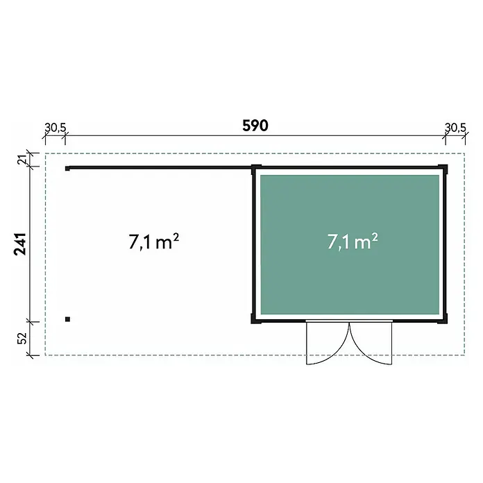 Wolff Finnhaus Gartenhaus Relax Lounge B - 6,45 x 3,14 m, Wandstärke: 28 mm, Anthrazit, Weiß - Skizze
