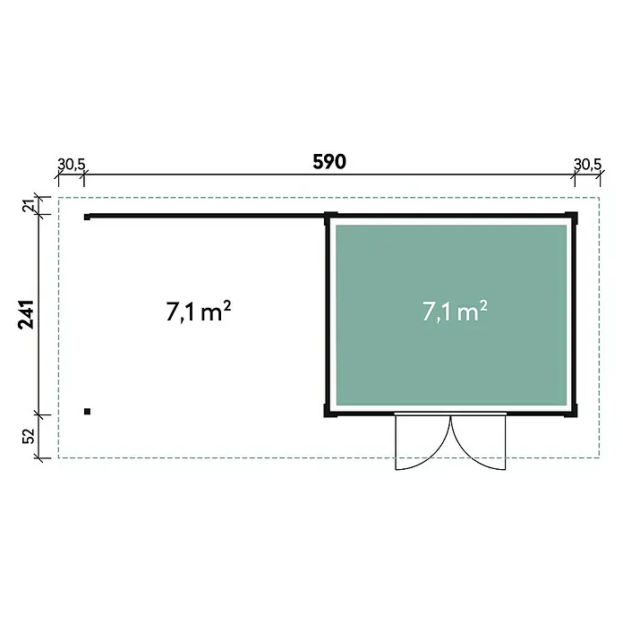 Wolff Finnhaus Gartenhaus Relax Lounge B - 6,45 x 3,14 m, Wandstärke: 28 mm, Grau, Weiß - Skizze