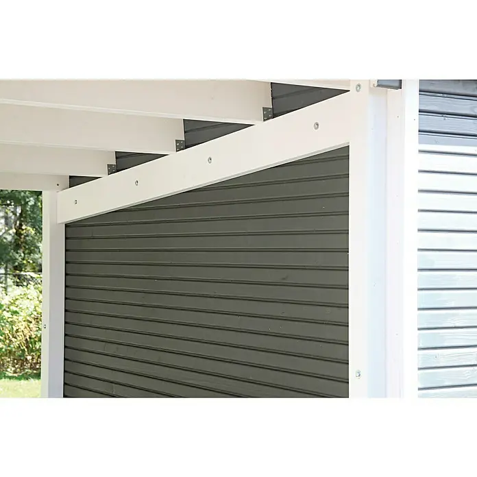 Wolff Finnhaus Gartenhaus Relax Lounge B - 6,45 x 3,14 m, Wandstärke: 28 mm, Anthrazit, Weiß - Detailaufnahme