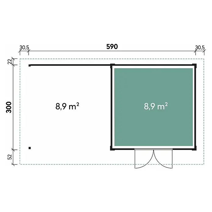 Wolff Finnhaus Gartenhaus Relax Lounge C - 6,45 x 3,75 m, Wandstärke: 28 mm, Grau, Weiß - Skizze