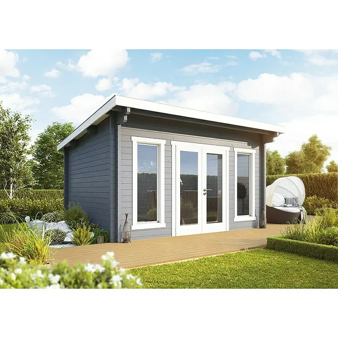 Wolff Finnhaus Gartenhaus Trondheim 70-F XL - 5,4 x 5,9 m, Wandstärke: 70 mm, 25 m², Holz, Natur - Stimmungsaufnahme