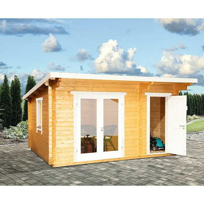 Wolff Finnhaus Gartenhaus Trondheim 70-D - B x T: 490 x 450 cm, Holz, 16,2 m², Wandstärke: 70 mm, 2 Räume - Stimmungsaufnahme
