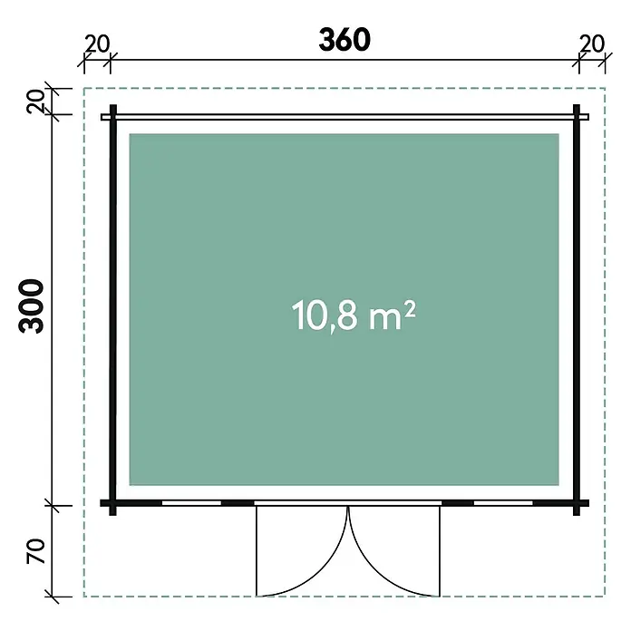 Wolff Finnhaus Gartenhaus Trondheim 70-A XL - 4 x 3,9 m, Wandstärke: 70 mm, 10,8 m², Holz, Natur - Skizze
