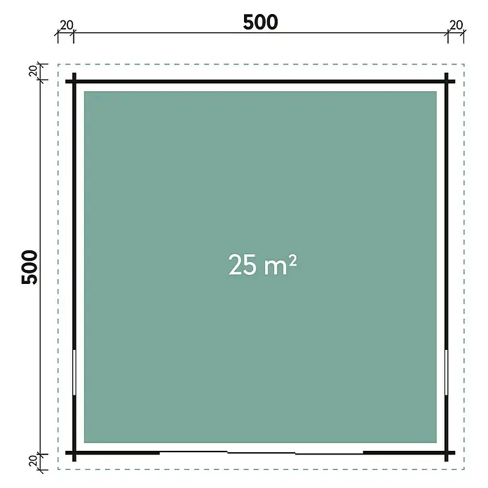 Wolff Finnhaus Gartenhaus Trondheim 70-F XL - 540 x 590 cm, Holz, 25 m², Wandstärke: 70 mm - Skizze